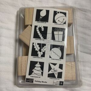 Stampin Up Holiday Blocks Retired Stamp Set Rubber Unmounted Christmas Brand New
